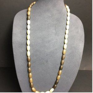 VTG Pop Bead Necklace Brown Beige Champagne Oval Pearl Adjustable Retro